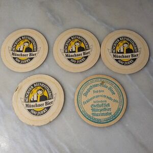 Vintage German Beer Coasters Lot Munich Augustiner Brauerei Oktoberfest Lot of 5